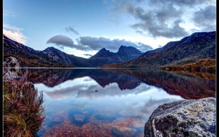 Lake mountains grass sky clouds 8 - andrew law free wallpaper