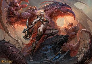 Woman sword dragon demon fantasy - creature free wallpaper