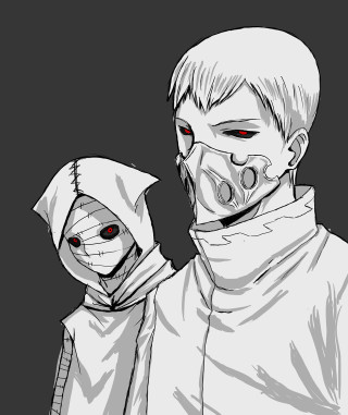 Red eyed mask hooded two - their face free wallpaper