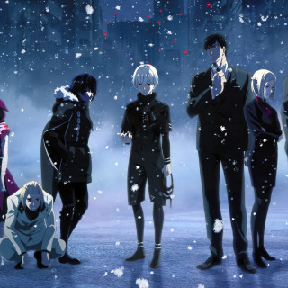 Group people snow falling foreground - the snow free wallpaper