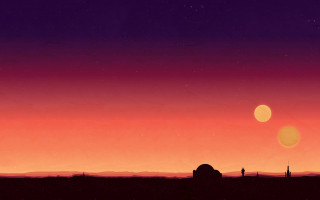 Sunset person building distant sky - a painting of a sunset free wallpaper