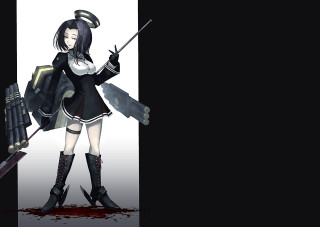 Woman gun knife blood floor - her hand and blood free wallpaper