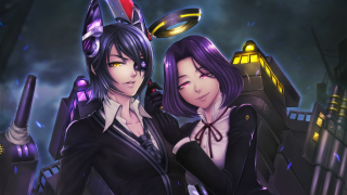 Anime characters city night time - two anime character free wallpaper