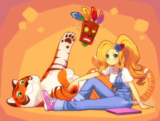 Girl cat mask ground back - her back free wallpaper