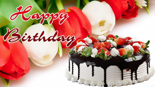 Birthday cake strawberries flowers happy - felipe seade free wallpaper
