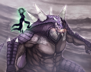 Horned demon creature drawing head - a green light free wallpaper