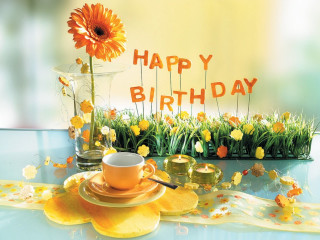 Table cup saucer flower pot - a happy birthday free wallpaper