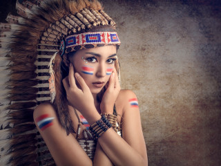 Woman native american headdress makeup - primitivism free wallpaper