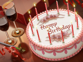 Birthday cake candles wine glasses - a birthday cake free wallpaper