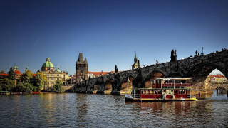 Boat bridge cityscape magicrealism florenceengelbach - free ship wallpaper for desktop
