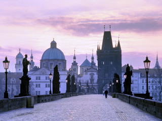 Person walking bridge clock tower - a bridge free wallpaper