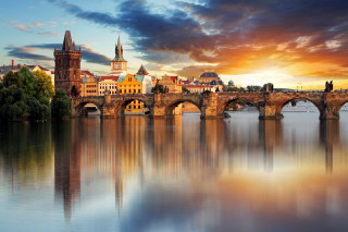 Bridge river castle sunset dawn - a castle in the background free wallpaper