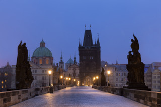 Bridge statues clocktower nighttime lights - statue free wallpaper