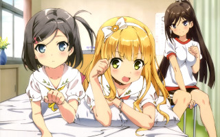 Three girls sitting bed room 2 - three girl free wallpaper
