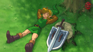 Cartoon woman laying sword shield - dan content free wallpaper