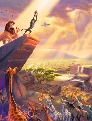 Lion giraffe cliff waterfall bird - edward george handel lucas free wallpaper