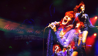 Women singing stage microphone group - their hand and a man holding free wallpaper