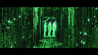 Green tunnel man green lights - free cyberpunk wallpaper