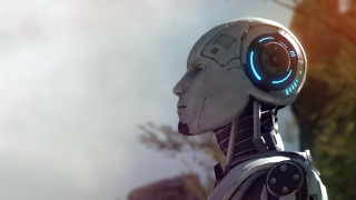 Robot headphones tree sky sun - craig mullins free wallpaper
