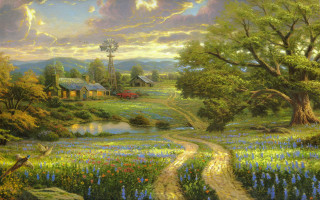 Country road house bird flying - brothers hildebrandt free wallpaper