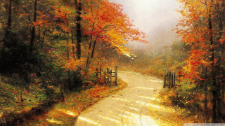 Autumn forest fence leaves burns - asher brown durand free wallpaper