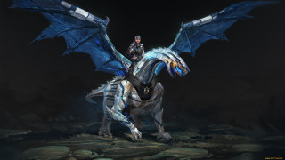 Woman riding dragon wings outstretched - the dark night sky free wallpaper