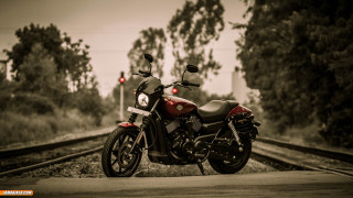 Motorcycle parked train track trees - neoclassicism free wallpaper