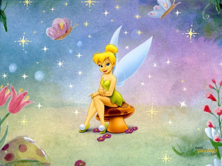 Tinkerbell bench field flowers butterflies - pixar and disney animation free wallpaper