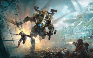 Futuristic group people robot background - a futuristic setting free wallpaper