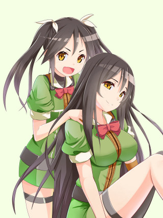 Anime girls hugging long hair 4 - dark free wallpaper