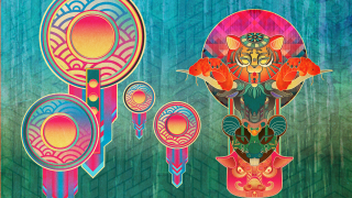 Cat mirror bird painting artwork - psychedelic free wallpaper