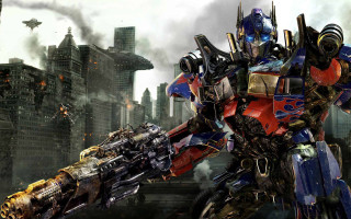 Giant robot street gun city - his hand and a city in the background free wallpaper
