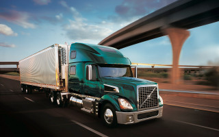 Green semi truck highway bridge 2 - mesh wire free wallpaper
