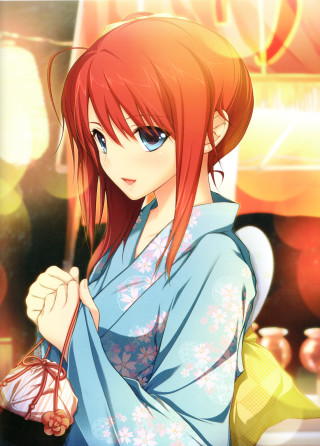 Woman kimono basket food smile - a smile free wallpaper