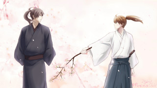 Two people kimonos cherry blossom - two person free wallpaper