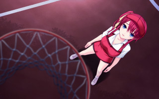 Girl red dress basketball court - a court free wallpaper