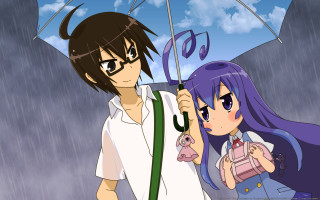 Anime couple umbrellas rain clouds - aguri uchida free wallpaper