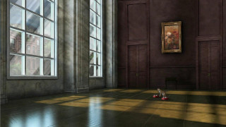 Room painting red shoes window - classical realism free wallpaper