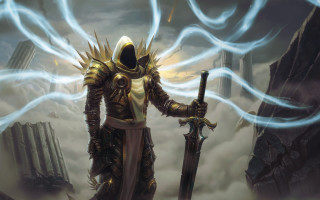 Man armor sword sky clouds - a man in armor holding free wallpaper