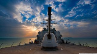 Battleship sunset clouds lightpole deck 2 - a large battleship free wallpaper