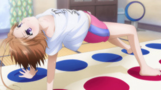 Woman bending polka dot floor - her free wallpaper