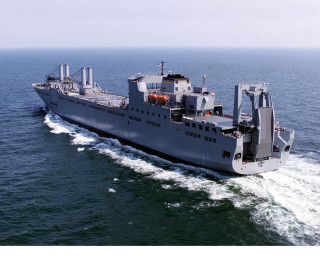 Large gray ship sailing ocean - superflat free wallpaper