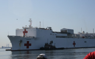 Large ship red cross water - front free wallpaper