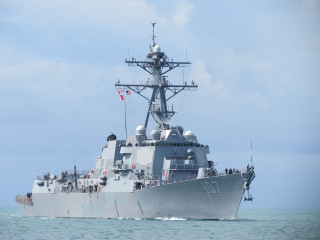 Large gray ship water people - side and a flag free wallpaper