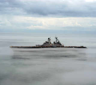 Large ship cloudy sky ocean - impressionist free wallpaper
