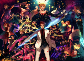 Anime characters crowd arms raised - a crowd of people free wallpaper