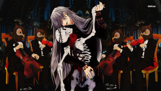 Skeleton girl long hair violin - fine free wallpaper