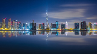 City skyline water night blue 2 - blue sky free wallpaper