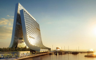 Curved roof building water boats - hypermodernism free wallpaper