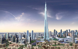 Skyscraper city tall buildings river - over a city free wallpaper